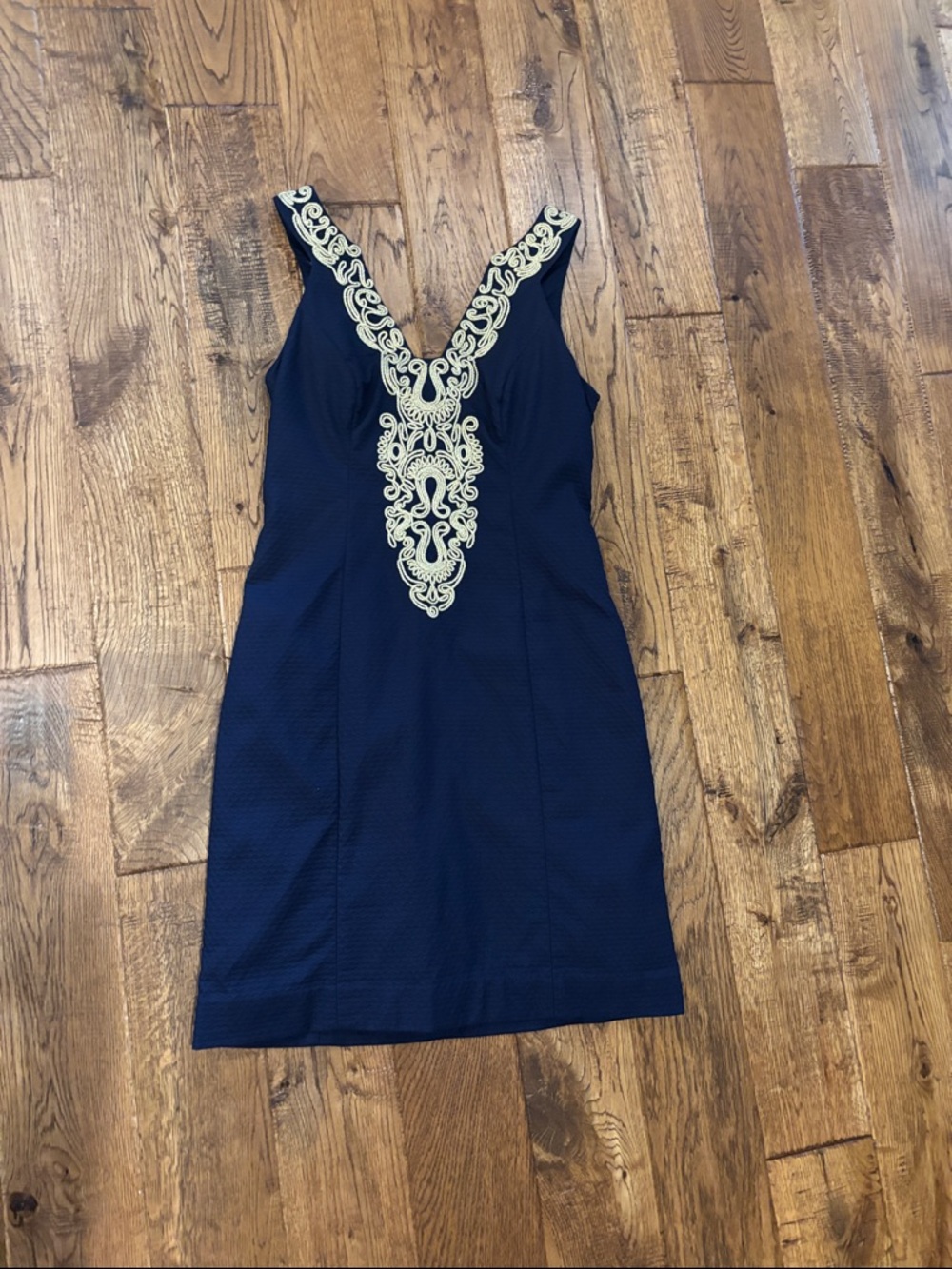Lilly Pulitzer Navy Midi Dress with Cream Embroidered V-Neck